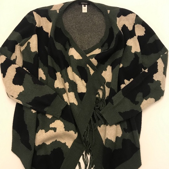 Open Fringed Camo Cardigan by Kerisma for Anthro - Picture 2 of 6